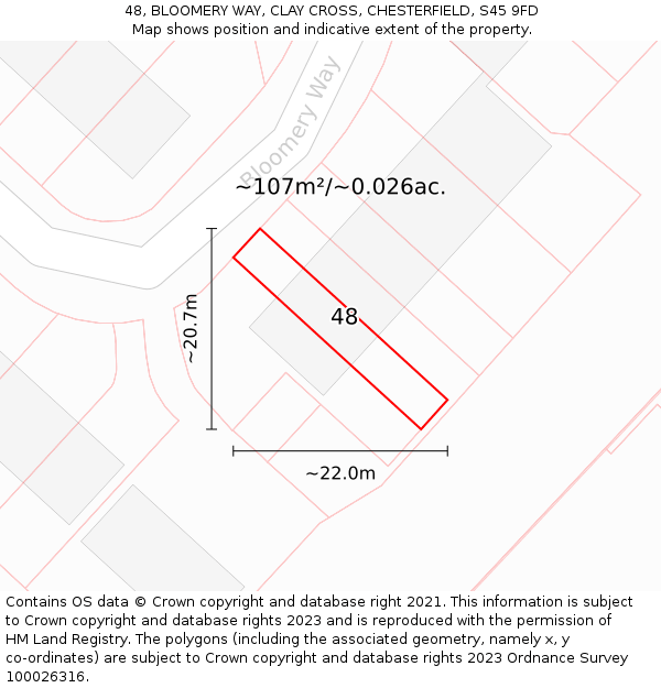 48, BLOOMERY WAY, CLAY CROSS, CHESTERFIELD, S45 9FD: Plot and title map