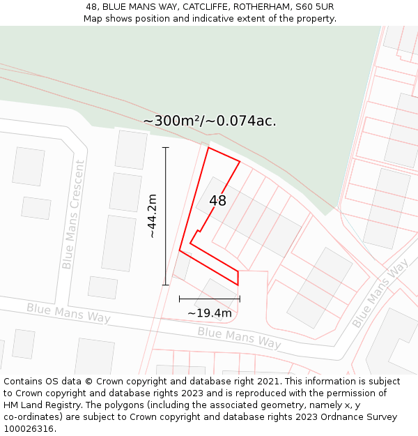 48, BLUE MANS WAY, CATCLIFFE, ROTHERHAM, S60 5UR: Plot and title map