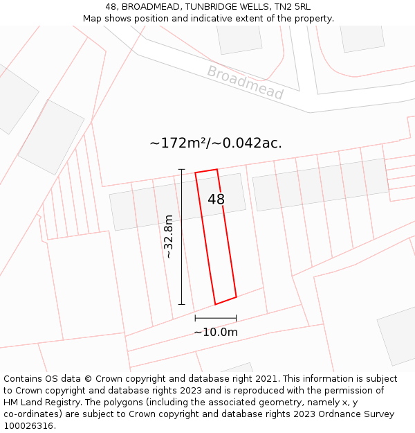 48, BROADMEAD, TUNBRIDGE WELLS, TN2 5RL: Plot and title map