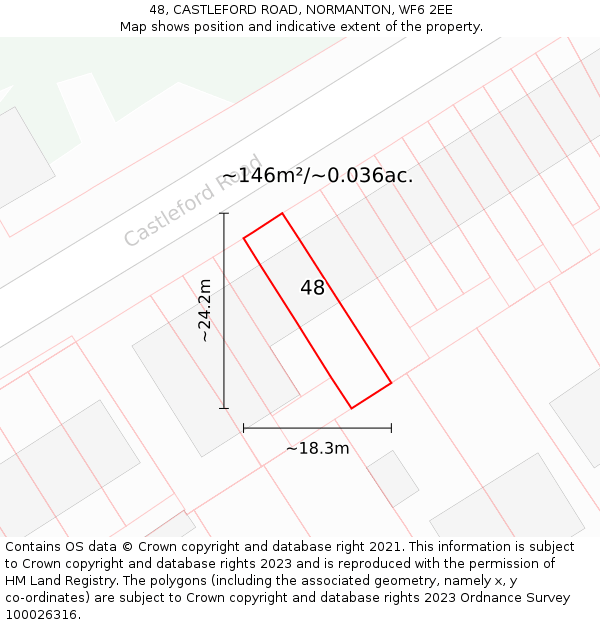 48, CASTLEFORD ROAD, NORMANTON, WF6 2EE: Plot and title map