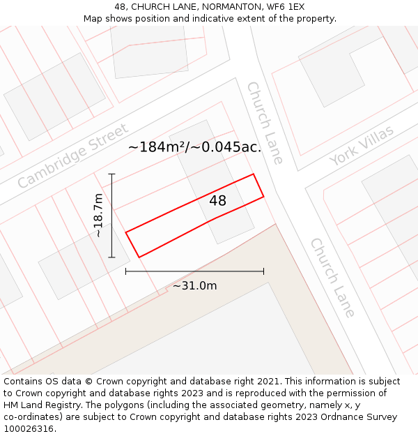 48, CHURCH LANE, NORMANTON, WF6 1EX: Plot and title map