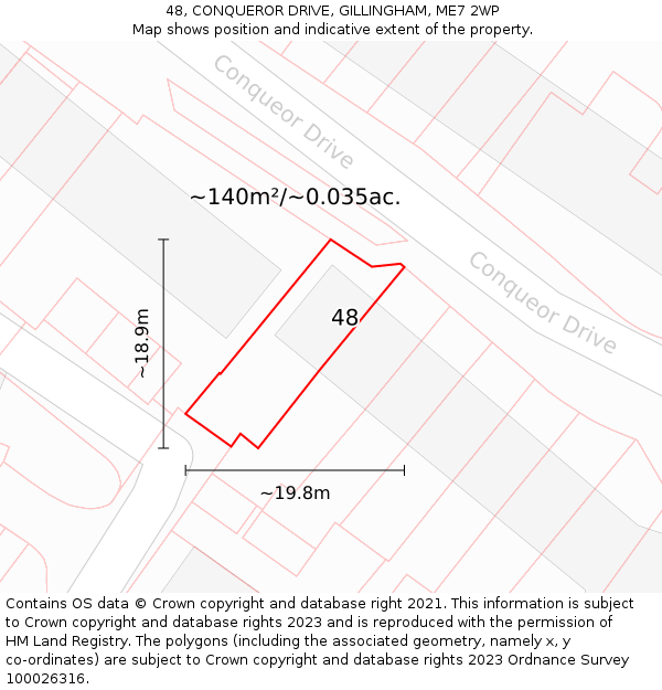48, CONQUEROR DRIVE, GILLINGHAM, ME7 2WP: Plot and title map