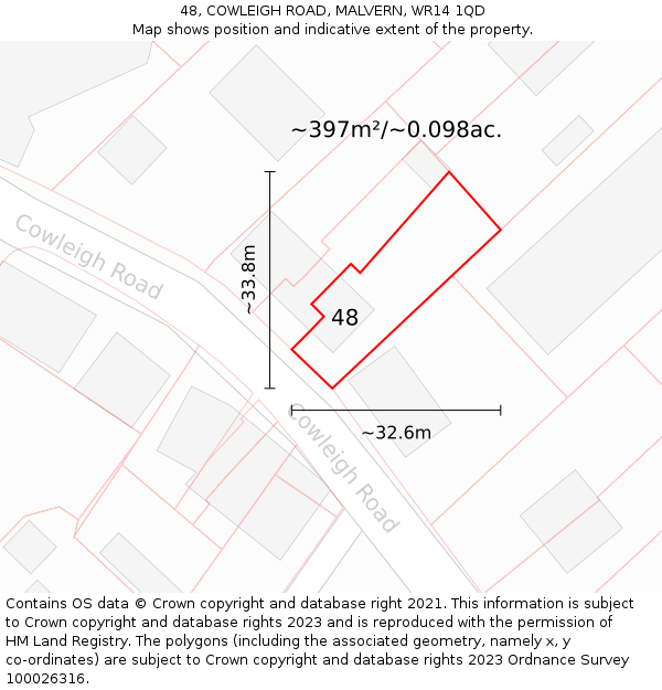 48, COWLEIGH ROAD, MALVERN, WR14 1QD: Plot and title map