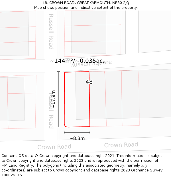 48, CROWN ROAD, GREAT YARMOUTH, NR30 2JQ: Plot and title map