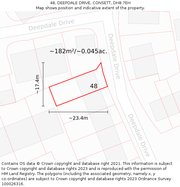 48, DEEPDALE DRIVE, CONSETT, DH8 7EH: Plot and title map