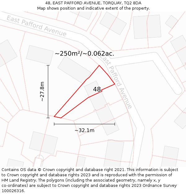 48, EAST PAFFORD AVENUE, TORQUAY, TQ2 8DA: Plot and title map
