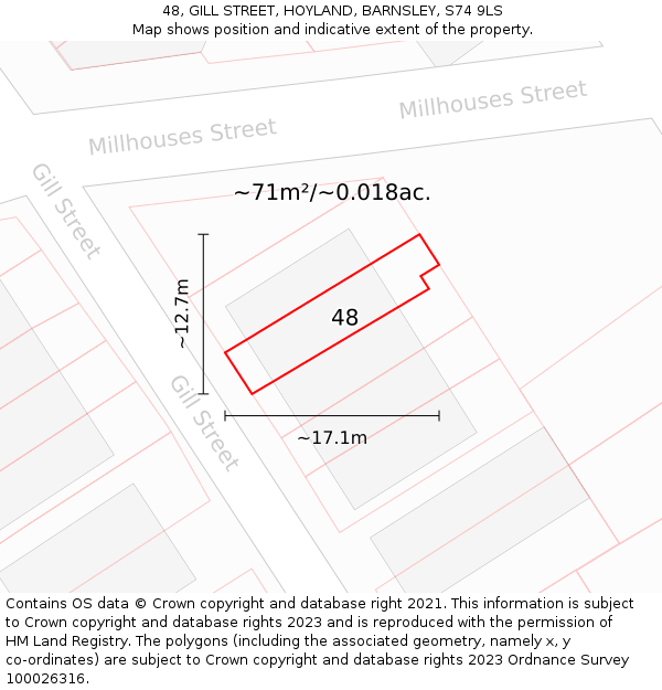 48, GILL STREET, HOYLAND, BARNSLEY, S74 9LS: Plot and title map