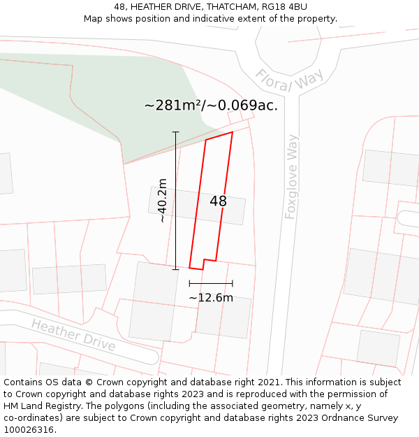 48, HEATHER DRIVE, THATCHAM, RG18 4BU: Plot and title map