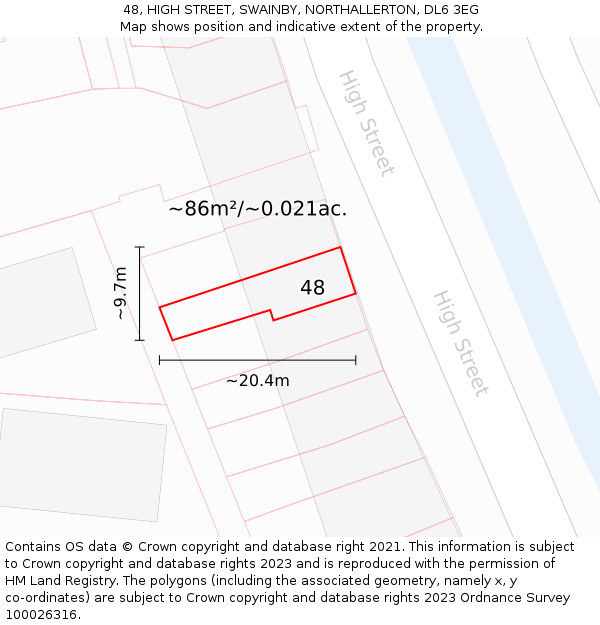 48, HIGH STREET, SWAINBY, NORTHALLERTON, DL6 3EG: Plot and title map