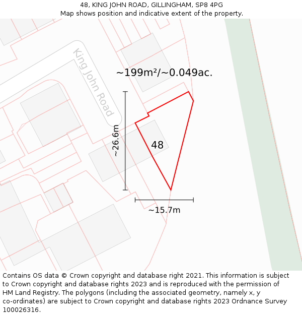 48, KING JOHN ROAD, GILLINGHAM, SP8 4PG: Plot and title map