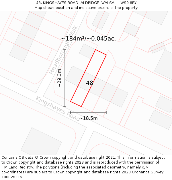 48, KINGSHAYES ROAD, ALDRIDGE, WALSALL, WS9 8RY: Plot and title map