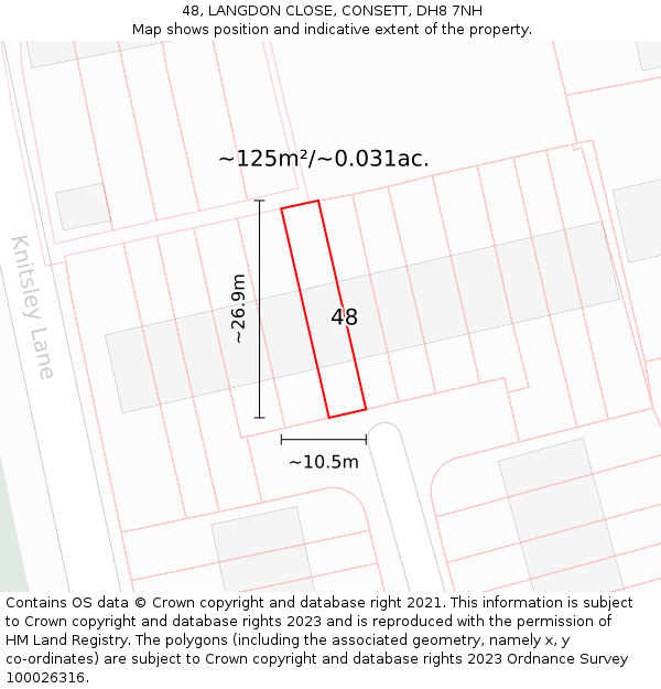 48, LANGDON CLOSE, CONSETT, DH8 7NH: Plot and title map