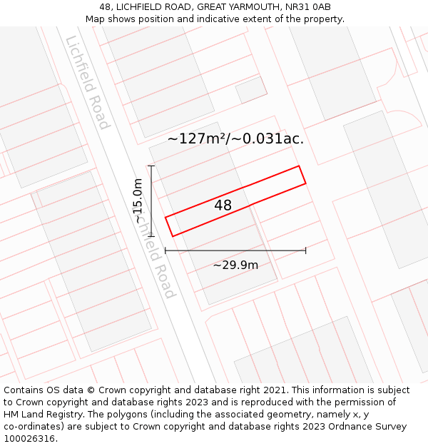 48, LICHFIELD ROAD, GREAT YARMOUTH, NR31 0AB: Plot and title map