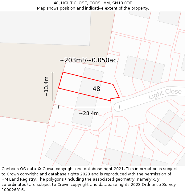 48, LIGHT CLOSE, CORSHAM, SN13 0DF: Plot and title map