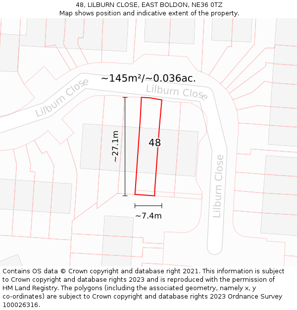 48, LILBURN CLOSE, EAST BOLDON, NE36 0TZ: Plot and title map