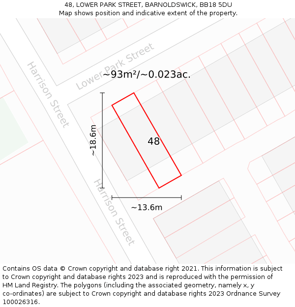 48, LOWER PARK STREET, BARNOLDSWICK, BB18 5DU: Plot and title map