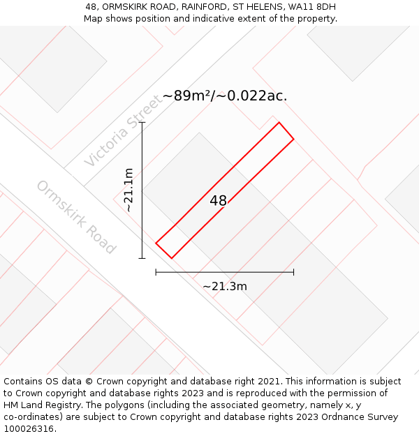 48, ORMSKIRK ROAD, RAINFORD, ST HELENS, WA11 8DH: Plot and title map