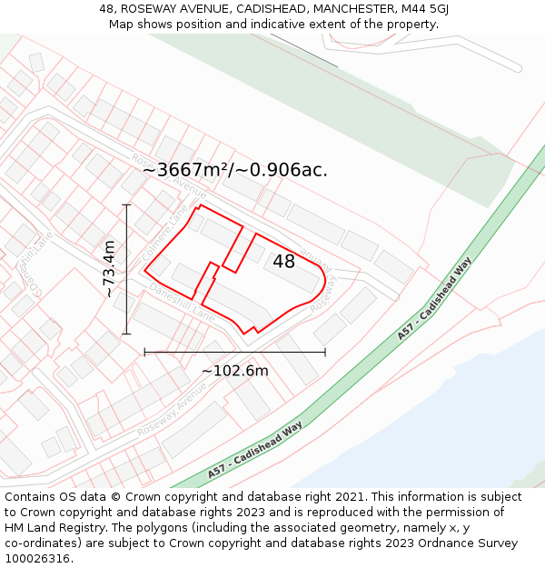 48, ROSEWAY AVENUE, CADISHEAD, MANCHESTER, M44 5GJ: Plot and title map