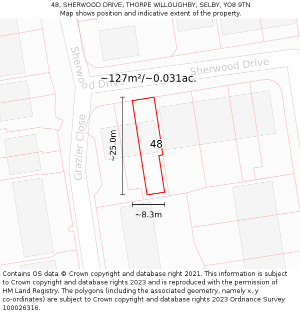 48, SHERWOOD DRIVE, THORPE WILLOUGHBY, SELBY, YO8 9TN: Plot and title map