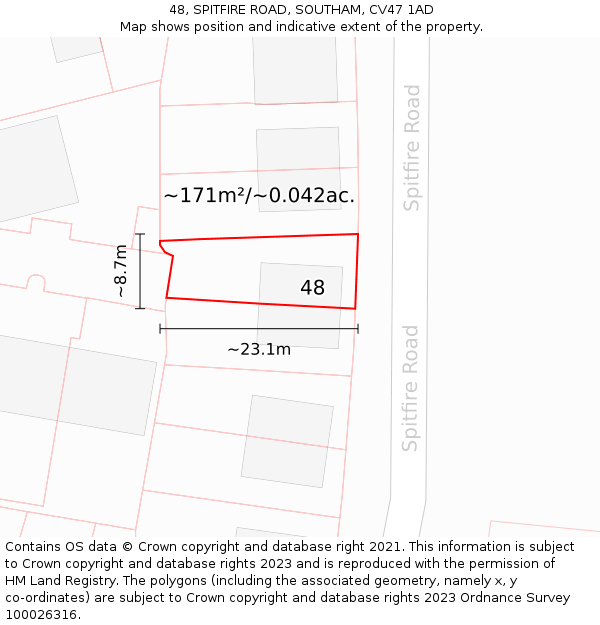 48, SPITFIRE ROAD, SOUTHAM, CV47 1AD: Plot and title map