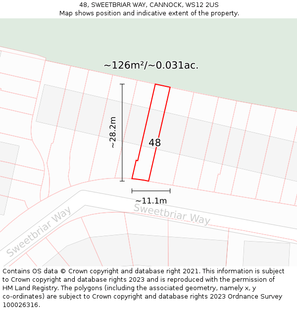 48, SWEETBRIAR WAY, CANNOCK, WS12 2US: Plot and title map