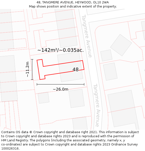 48, TANGMERE AVENUE, HEYWOOD, OL10 2WA: Plot and title map