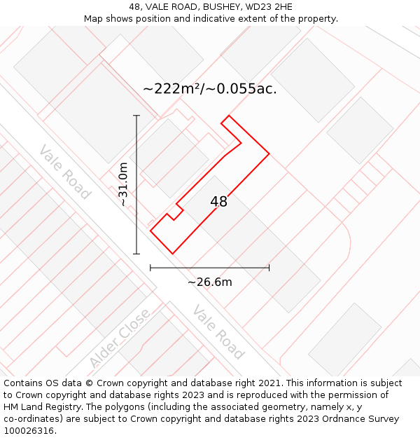 48, VALE ROAD, BUSHEY, WD23 2HE: Plot and title map