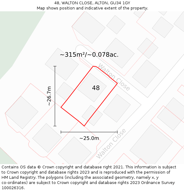 48, WALTON CLOSE, ALTON, GU34 1GY: Plot and title map