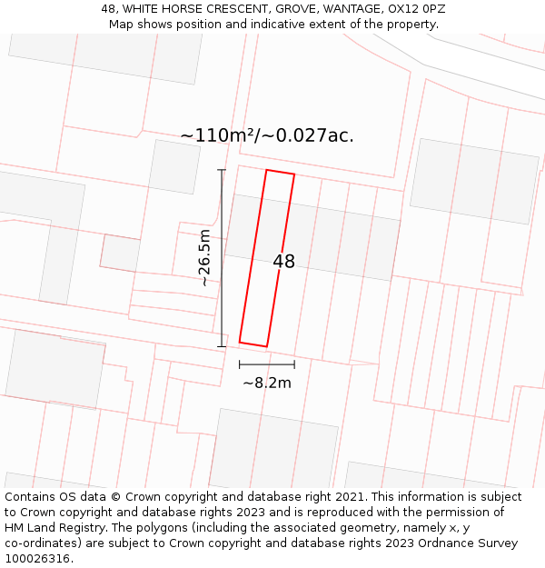 48, WHITE HORSE CRESCENT, GROVE, WANTAGE, OX12 0PZ: Plot and title map