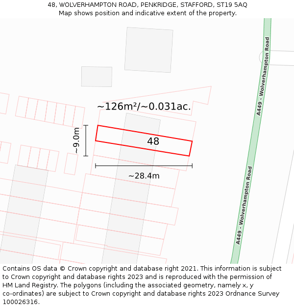 48, WOLVERHAMPTON ROAD, PENKRIDGE, STAFFORD, ST19 5AQ: Plot and title map