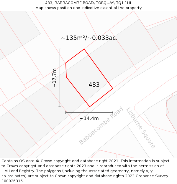483, BABBACOMBE ROAD, TORQUAY, TQ1 1HL: Plot and title map
