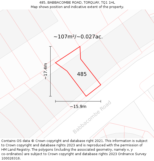 485, BABBACOMBE ROAD, TORQUAY, TQ1 1HL: Plot and title map