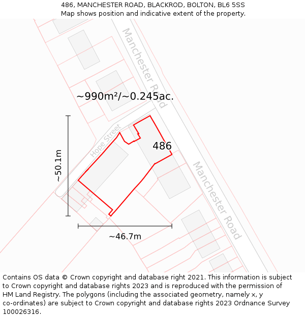 486, MANCHESTER ROAD, BLACKROD, BOLTON, BL6 5SS: Plot and title map