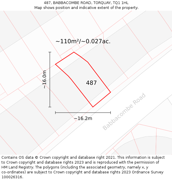 487, BABBACOMBE ROAD, TORQUAY, TQ1 1HL: Plot and title map