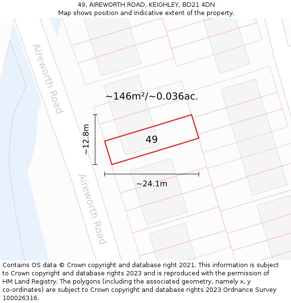 49, AIREWORTH ROAD, KEIGHLEY, BD21 4DN: Plot and title map