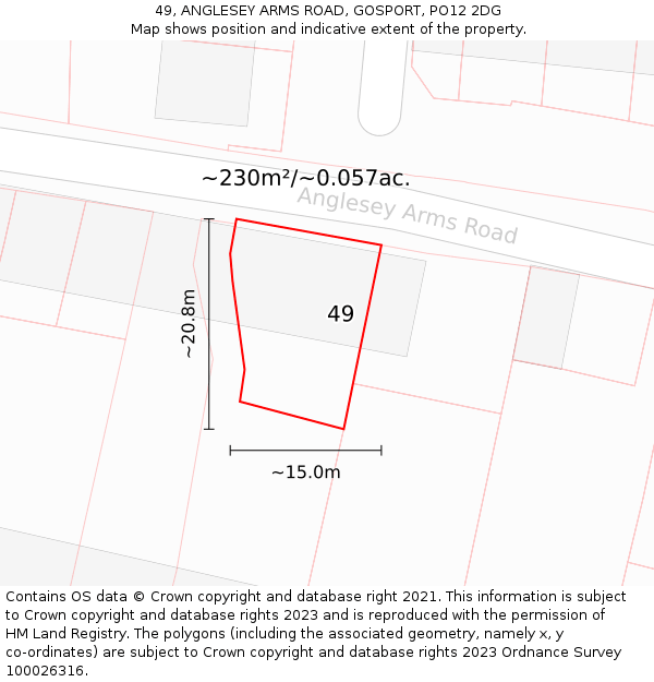 49, ANGLESEY ARMS ROAD, GOSPORT, PO12 2DG: Plot and title map