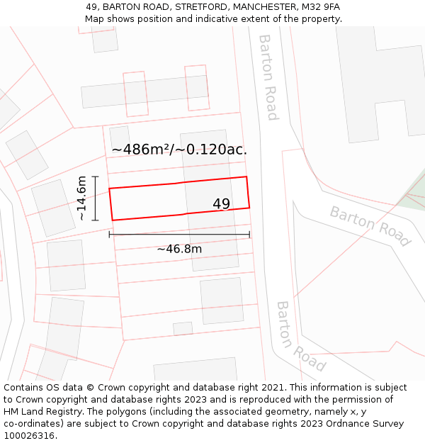 49, BARTON ROAD, STRETFORD, MANCHESTER, M32 9FA: Plot and title map