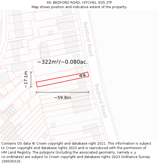 49, BEDFORD ROAD, HITCHIN, SG5 2TP: Plot and title map