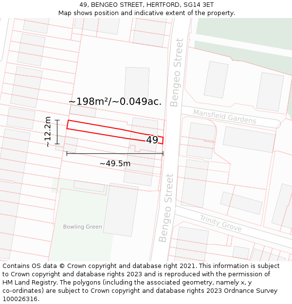 49, BENGEO STREET, HERTFORD, SG14 3ET: Plot and title map