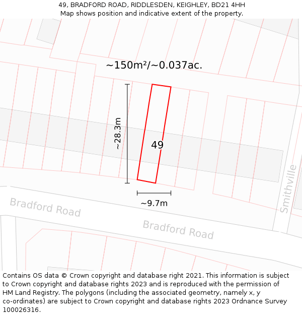 49, BRADFORD ROAD, RIDDLESDEN, KEIGHLEY, BD21 4HH: Plot and title map