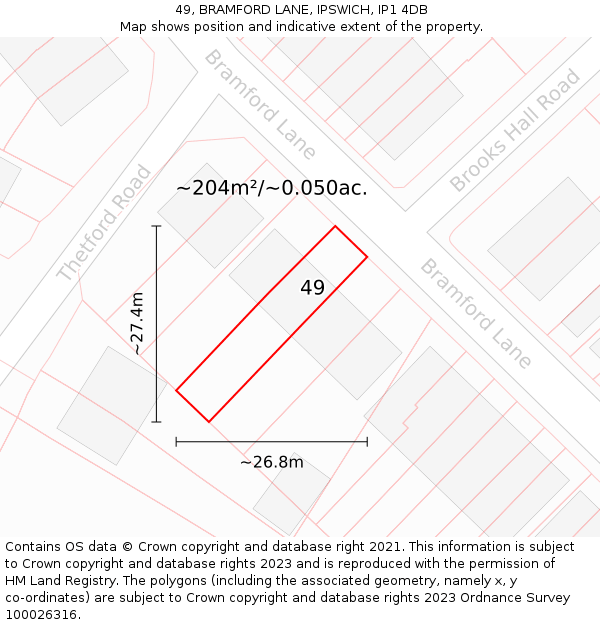 49, BRAMFORD LANE, IPSWICH, IP1 4DB: Plot and title map