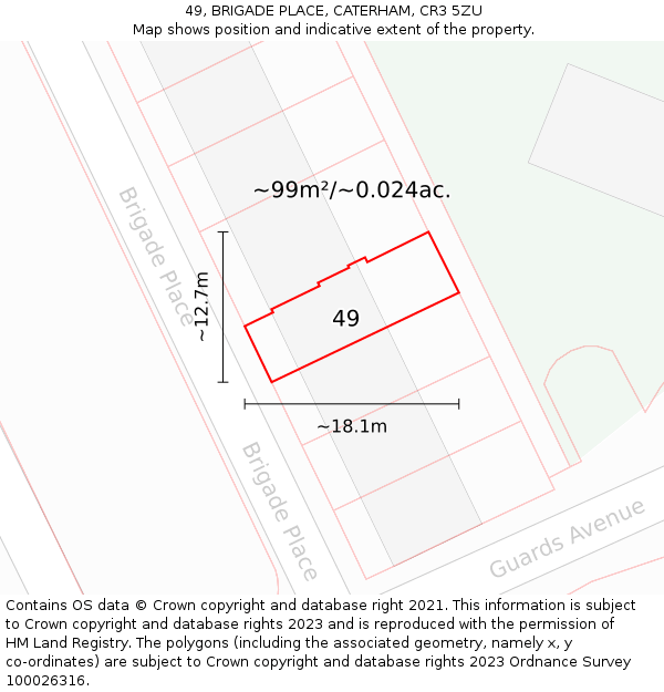 49, BRIGADE PLACE, CATERHAM, CR3 5ZU: Plot and title map