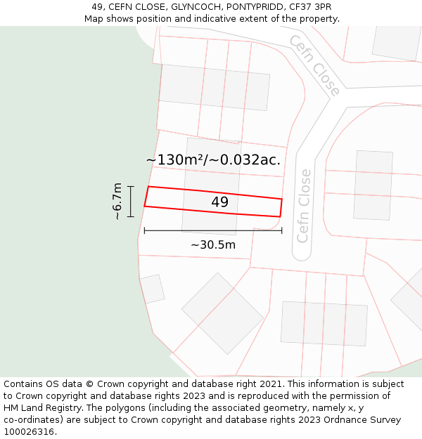 49, CEFN CLOSE, GLYNCOCH, PONTYPRIDD, CF37 3PR: Plot and title map