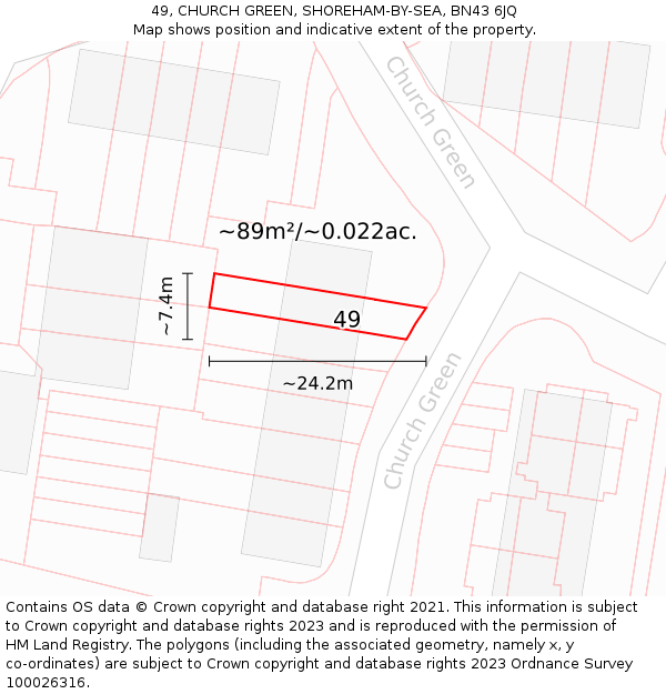 49, CHURCH GREEN, SHOREHAM-BY-SEA, BN43 6JQ: Plot and title map