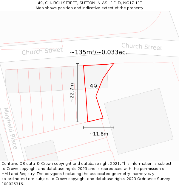 49, CHURCH STREET, SUTTON-IN-ASHFIELD, NG17 1FE: Plot and title map