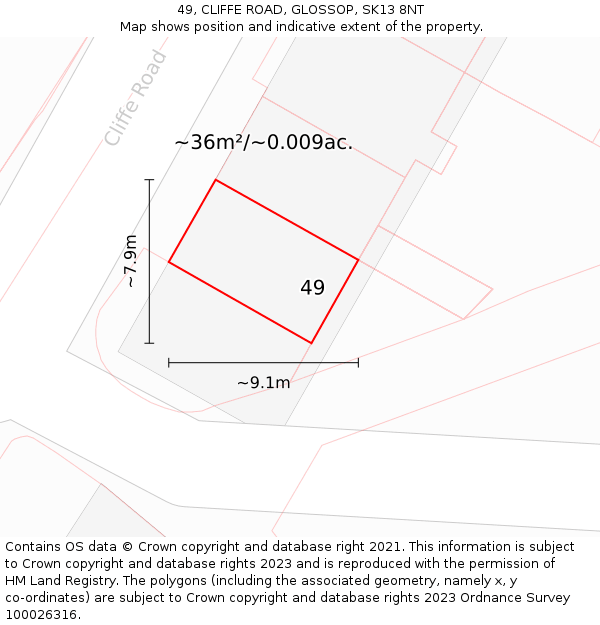 49, CLIFFE ROAD, GLOSSOP, SK13 8NT: Plot and title map