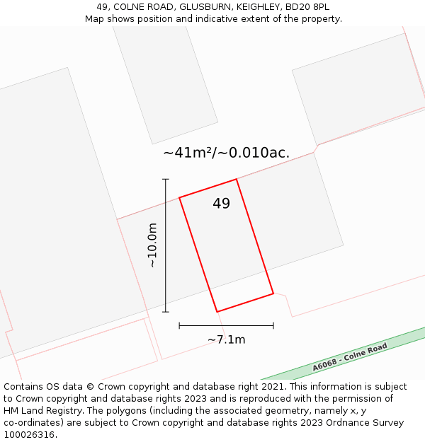 49, COLNE ROAD, GLUSBURN, KEIGHLEY, BD20 8PL: Plot and title map