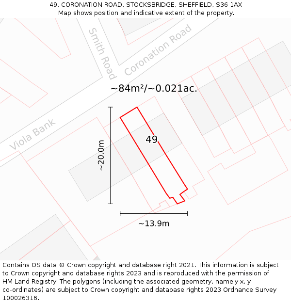 49, CORONATION ROAD, STOCKSBRIDGE, SHEFFIELD, S36 1AX: Plot and title map