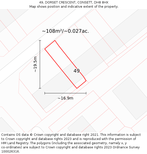 49, DORSET CRESCENT, CONSETT, DH8 8HX: Plot and title map