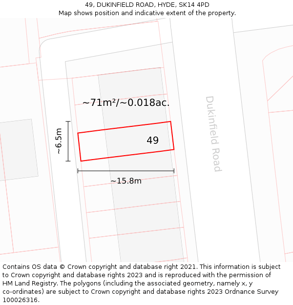 49, DUKINFIELD ROAD, HYDE, SK14 4PD: Plot and title map